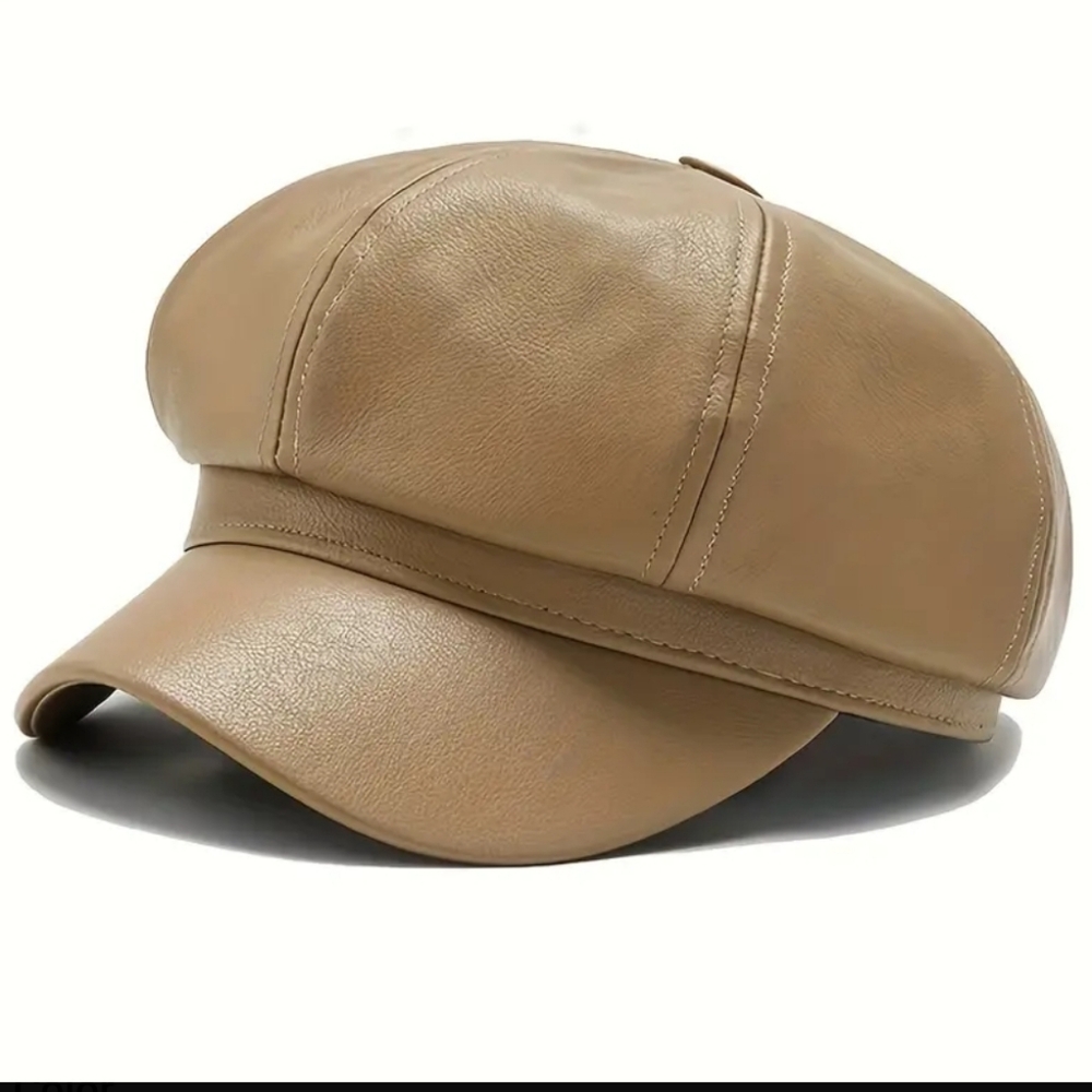 Newsboy Cap Tan PU Leather